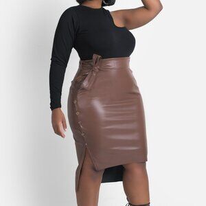 Rebdolls "Make It Work" Belted Vegan Leather Midi Skirt